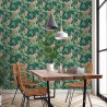 Nowoczesna tapeta zielona w stylu tropikalnym do jadalni lub salonu egzotyczne wnętrze