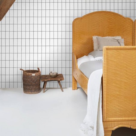 Tapeta geometryczna kratka szaro biała