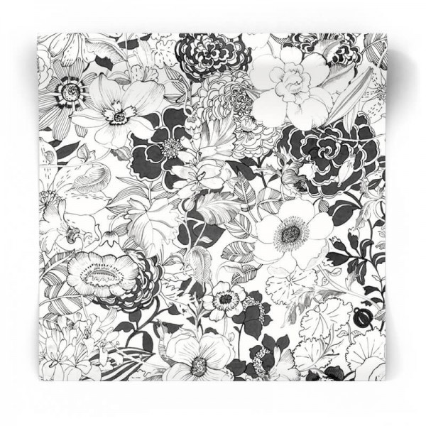 Tapeta w czarno-białe kwiaty