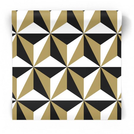 geometryczna czarno-złoty-biały tapeta 3D
