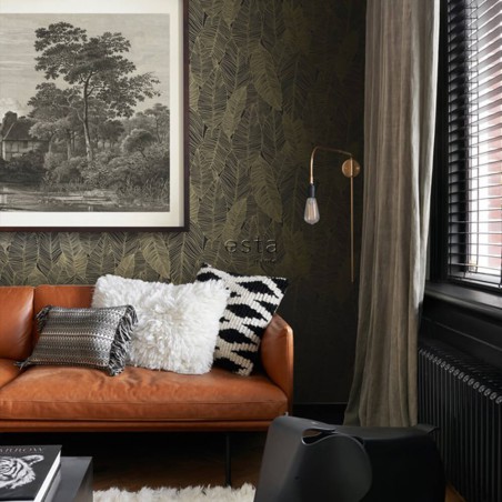 Tapeta ścienna 139126 czarna w złote liście