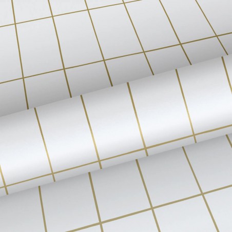 Biała tapeta w złotą kratkę 139131
