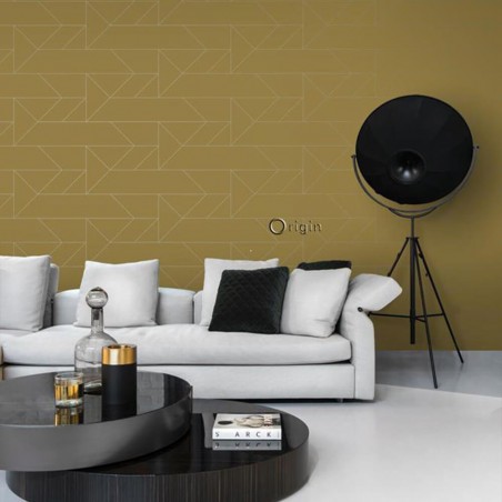 Musztardowa tapeta do salonu 