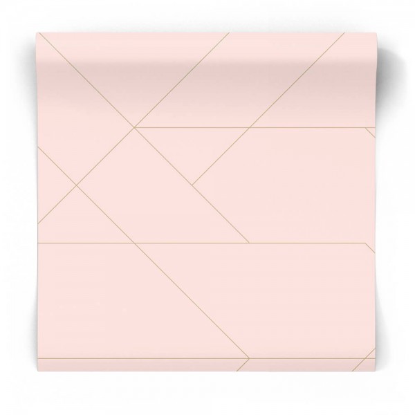 Różowa tapeta w złote linie
