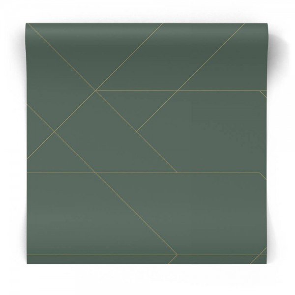 Zielona tapeta w złote linie