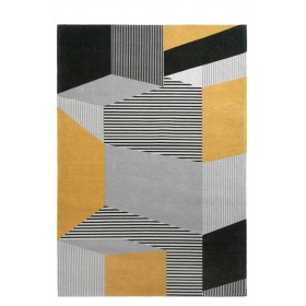 Żółto - czarny dywan z abstrakcyjnym motywem