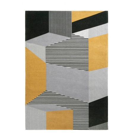 Żółto - czarny dywan z abstrakcyjnym motywem