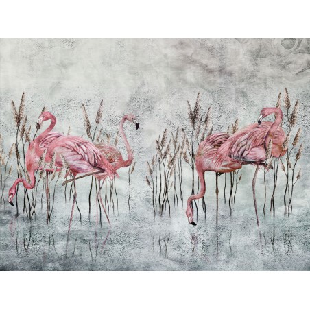 Fototapeta do pokoju dziecka flamingi róż z szarym 