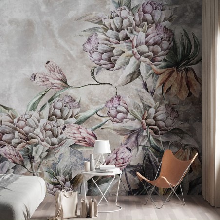 Fototapeta  w kwiaty na betonowym tle 