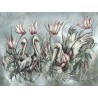 Fototapeta  w pelikany i kwiaty na szarym tle 