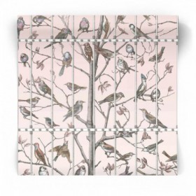 Tapeta Uccelli - Fornasetti - Cole & Son Różowa tapeta z motywem przyrodniczym