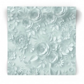 Biała tapeta monochromatyczna z kwiatami efekt 3D
