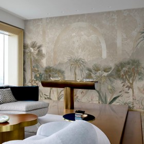 Fototapeta w palmy na ścianie w salonie złota tropikalna geometria - MU13022