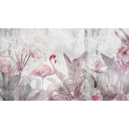 Szara fototapeta w różowe flamingi