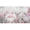Szara fototapeta w różowe flamingi
