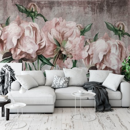 Fototapeta pudrowy róż w kwiaty
