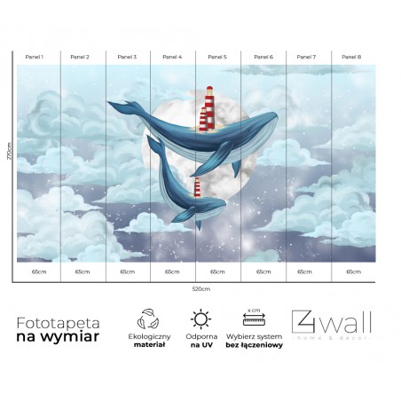Niebieska morska fototapeta wieloryb dla dzieci dla chłopca