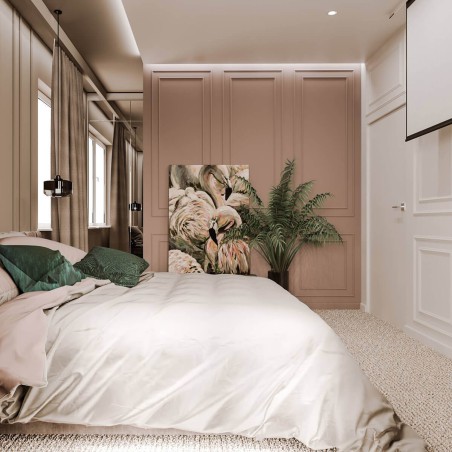 Przytulna sypialnia, sztukateria na ścianach