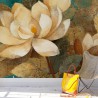 Fototapeta z dużym kwiatem na turkusowym tle