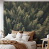 Fototapeta las w sypialni na jednej ścianie za łóżkiem