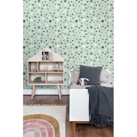 zielona tapeta do pokoju dziecka w kropki 139279