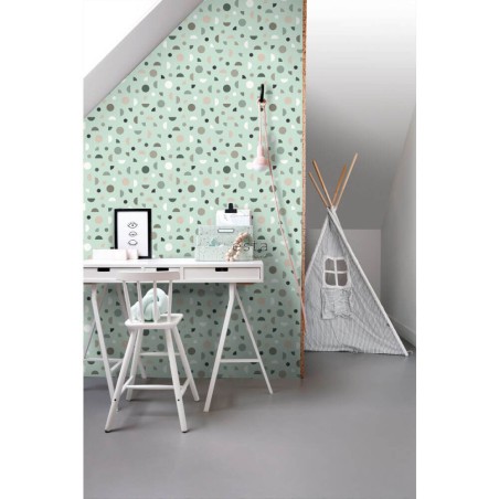 zielona tapeta w kropki 139279