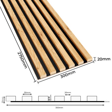 Akustyczny panel z lamelami na płycie HDF Dąb Naturalny