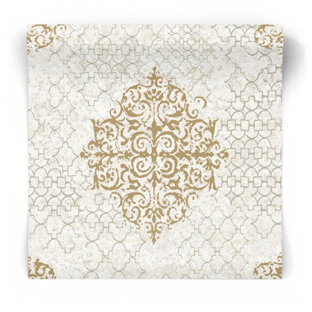 Beżowa tapeta w ornamenty do sypialni