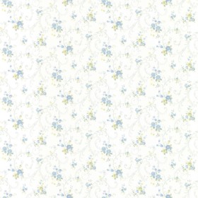 Biała tapeta w niebieskie kwiatki do salonu 2