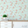 Miętowa tapeta na ścianę w stylu Vintage w kwiaty malowane