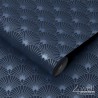 Granatowa tapeta ścienna w niebieskie wzory 3D - winylowa na flizelinie