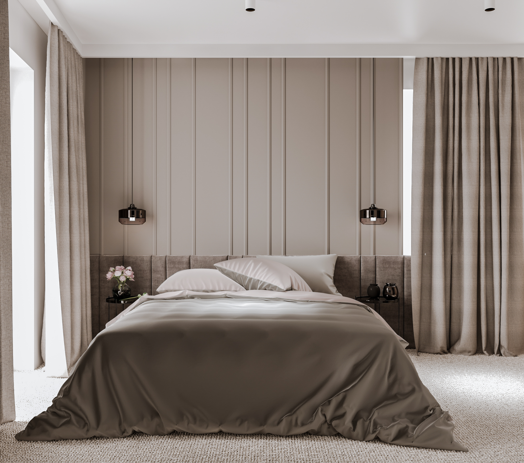 elegancka sypialnia w stylu minimalistycznym quiet luxury